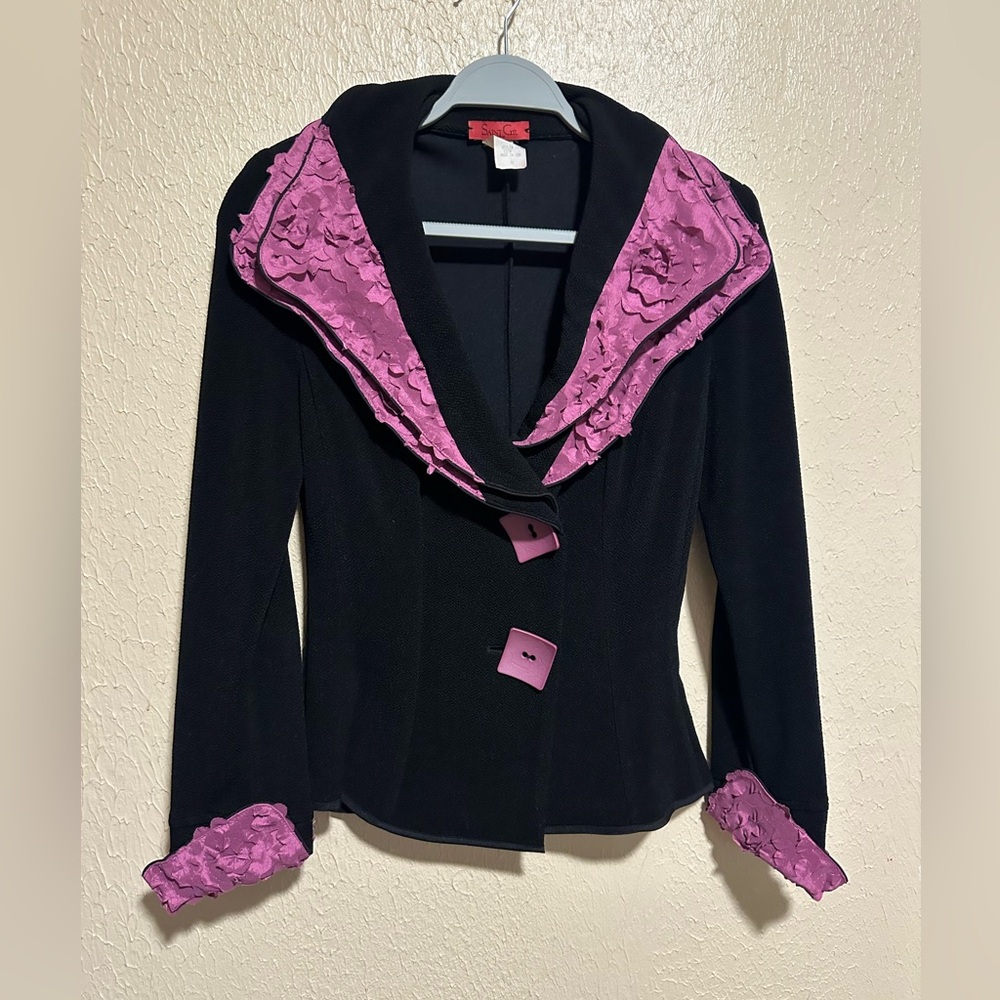 Saint Gil Paris Ladies‎ Vintage Blazer Jacket Size Small Floral Black Pink